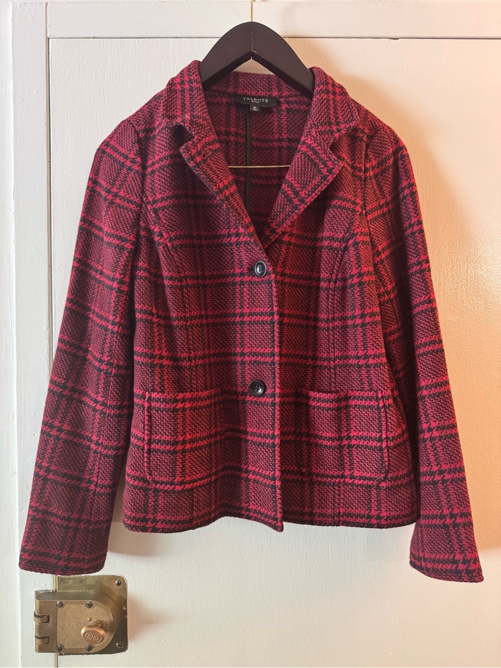 Talbots Red and Black Plaid Button-Front Jacket Size 8